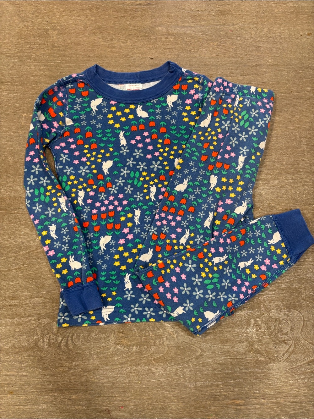 Hanna Andersson Navy Bunny & Floral Kids Pajama Set Spring Sz 6-7